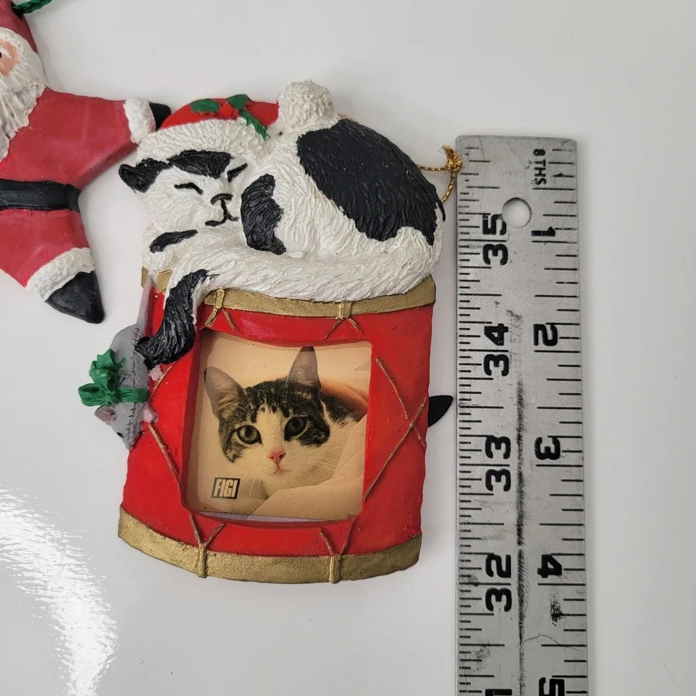 Vintage 1992 Star Santa &‎ Drum Kitten Photo Frame 1991 Christmas Ornaments Lot